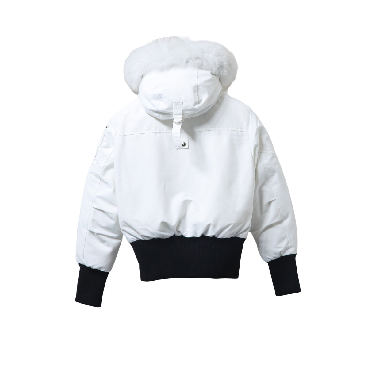 Moose Knuckles White Fur-Trim Hooded Ballistic Bomber Jacket