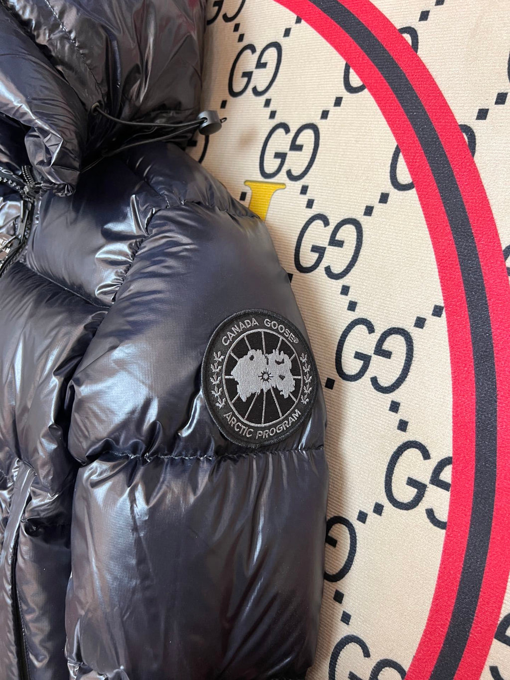 Canada Goose Black Glossy Hooded Down Puffer Jacket