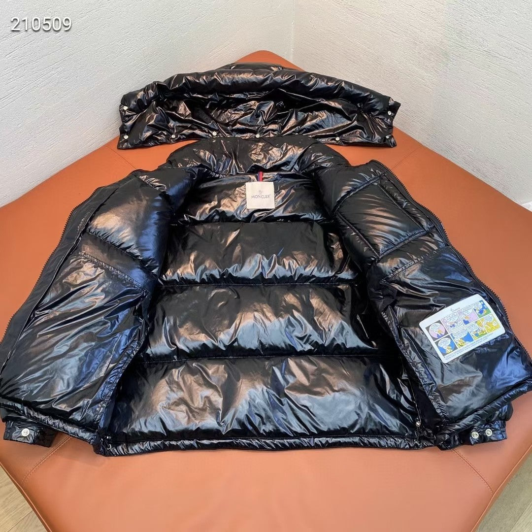 Moncler Black Glossy Down Puffer Jacket with Detachable Hood