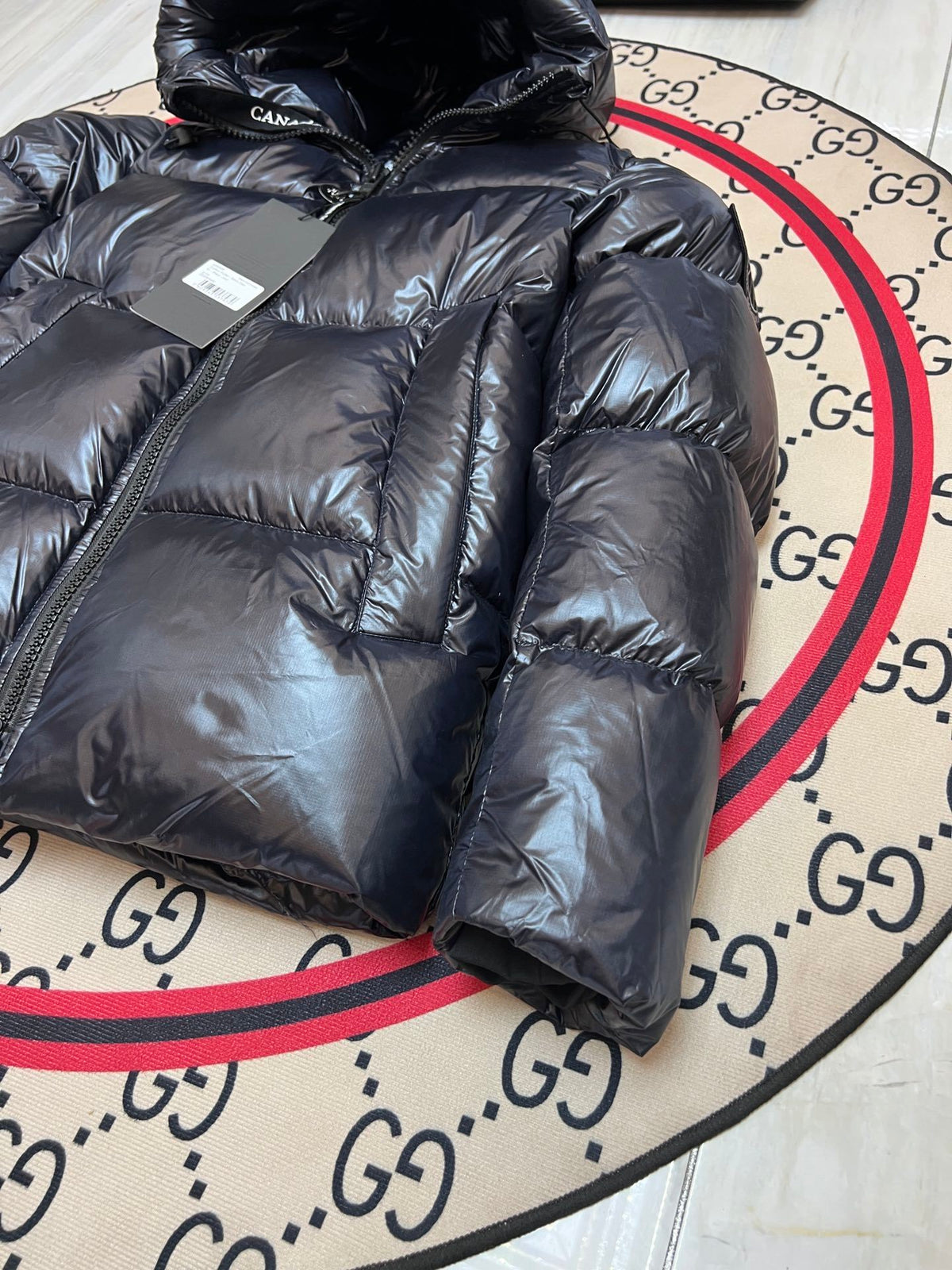 Canada Goose Black Glossy Hooded Down Puffer Jacket
