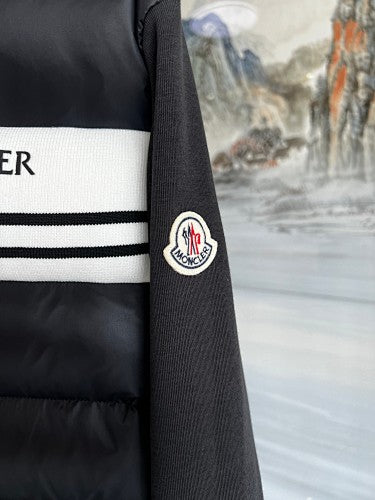 Moncler Black Down-Front Hooded Hybrid Jacket