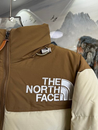 The North Face Cream White Nuptse 700-Fill Down Puffer Jacket with Brown Colorblock