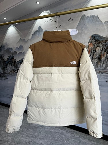 The North Face Cream White Nuptse 700-Fill Down Puffer Jacket with Brown Colorblock
