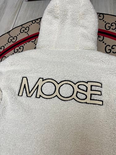 Moose Knuckles White Sherpa Hooded Zip Jacket with Tote Bag