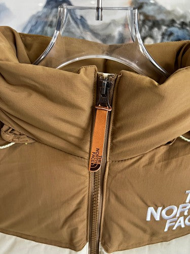 The North Face Cream White Nuptse 700-Fill Down Puffer Jacket with Brown Colorblock