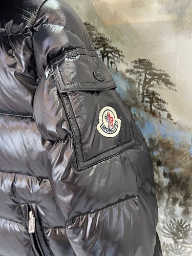 Moncler Black Glossy Classic Hooded Down Jacket