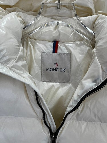Moncler Cream Glossy Hooded Down Jacket