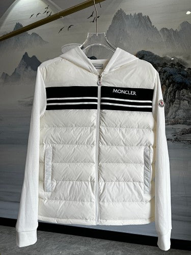 Moncler White Down-Front Hooded Hybrid Jacket