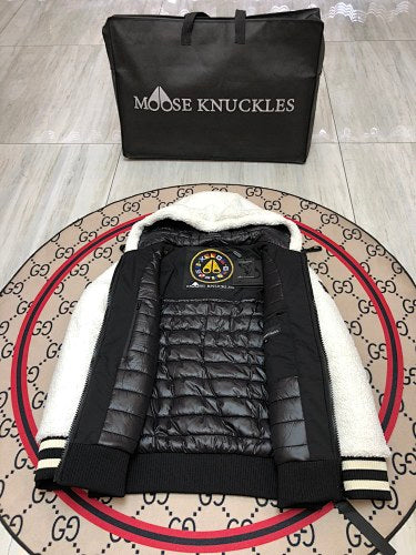 Moose Knuckles White Sherpa Hooded Zip Jacket with Tote Bag