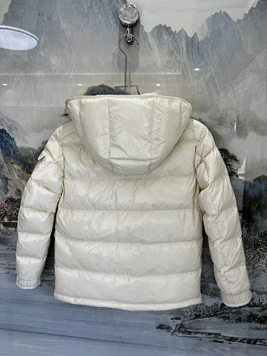 Moncler Cream Glossy Hooded Down Jacket