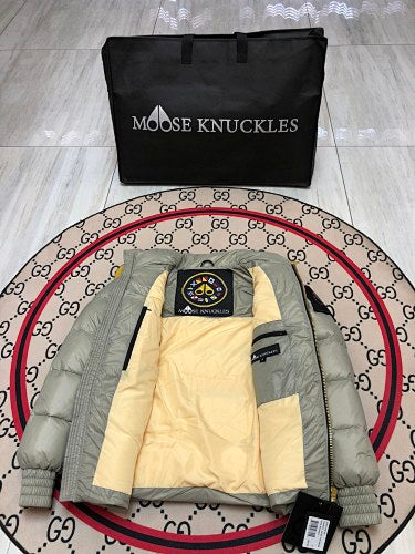 Moose Knuckles Light Grey Glossy Puffer Down Jacket with Dust Bag