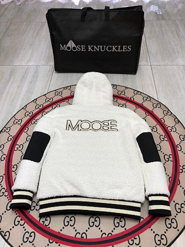 Moose Knuckles White Sherpa Hooded Zip Jacket with Tote Bag