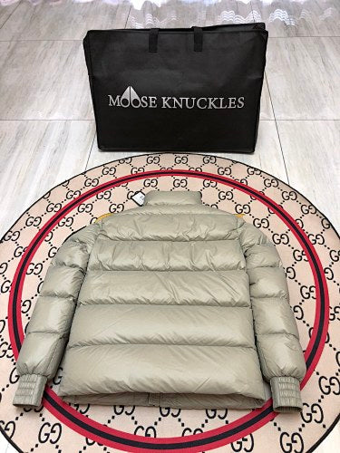 Moose Knuckles Light Grey Glossy Puffer Down Jacket with Dust Bag