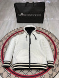 Moose Knuckles White Sherpa Hooded Zip Jacket with Tote Bag