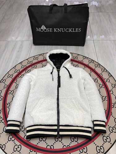 Moose Knuckles White Sherpa Hooded Zip Jacket with Tote Bag