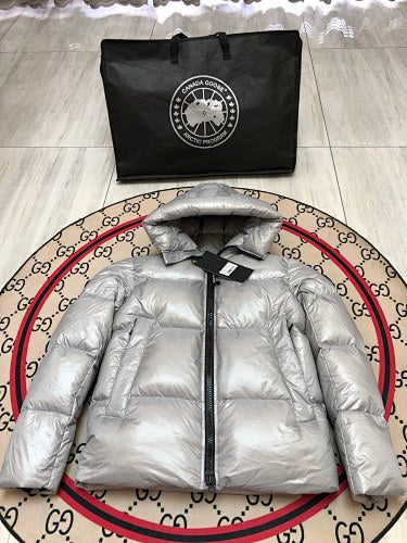 Canada Goose Silver Metallic Glossy Down Jacket