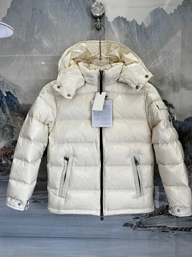 Moncler Cream Glossy Hooded Down Jacket