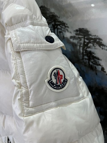 Moncler Cream Glossy Hooded Down Jacket