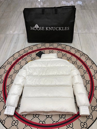 Moose Knuckles White Glossy Puffer Down Jacket with Dust Bag