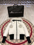 Moose Knuckles Red Bomber Down Jacket with White Fur-Trimmed Hood