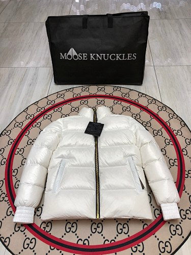 Moose Knuckles White Glossy Puffer Down Jacket with Dust Bag