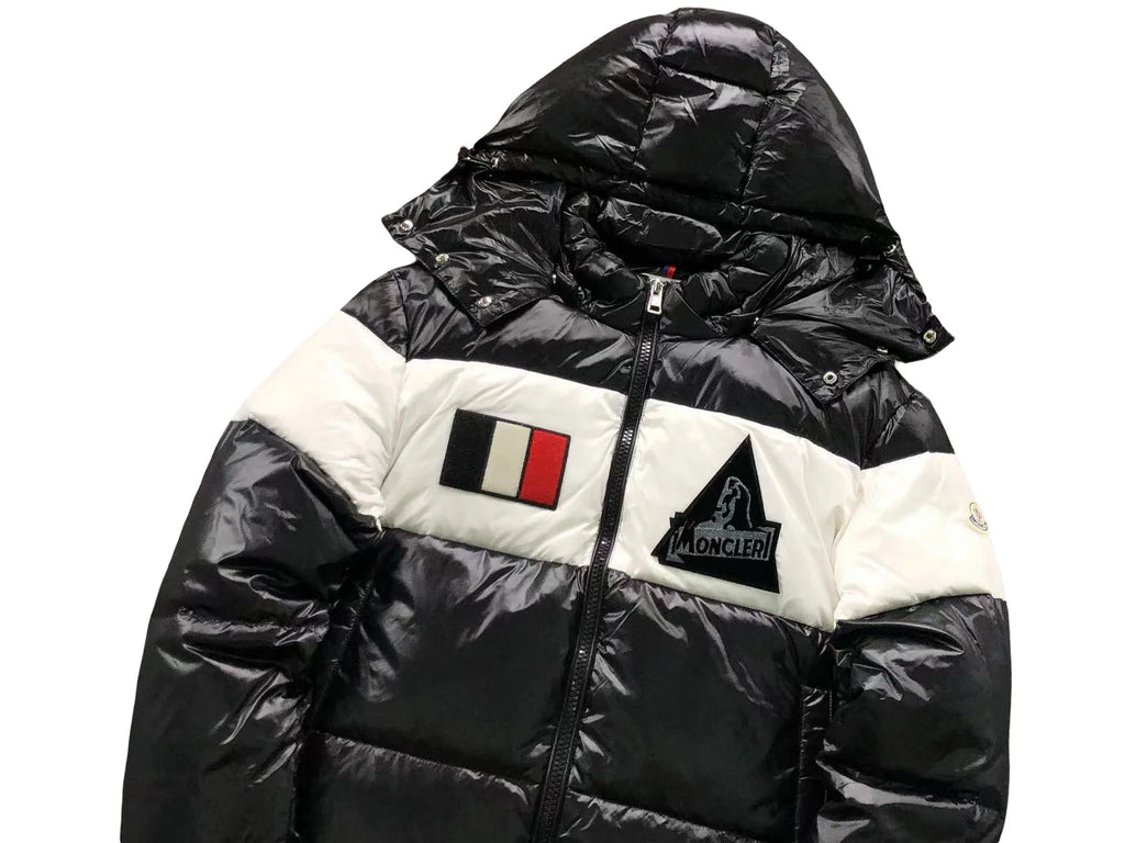 Moncler Black and White Colorblock Hooded Puffer Jacket