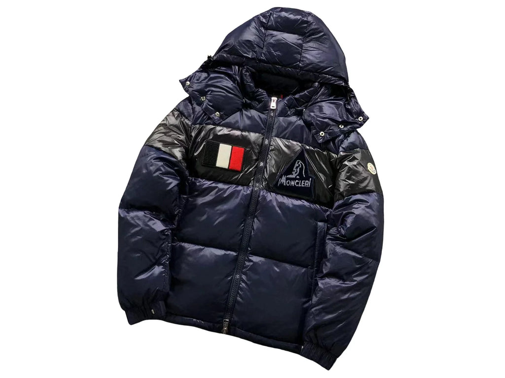 Moncler Navy Blue and Black Colorblock Hooded Puffer Jacket