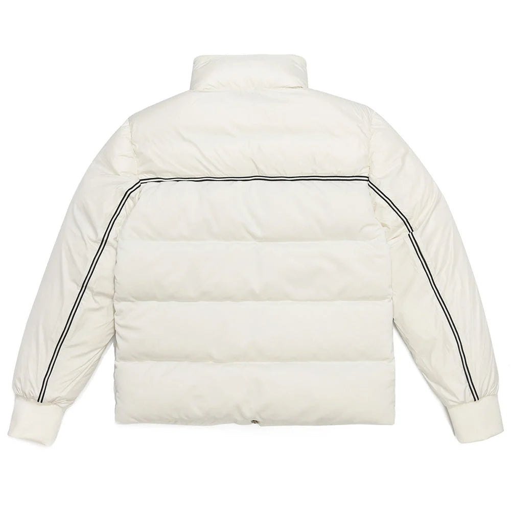 Moncler White Striped Logo Down Puffer Jacket