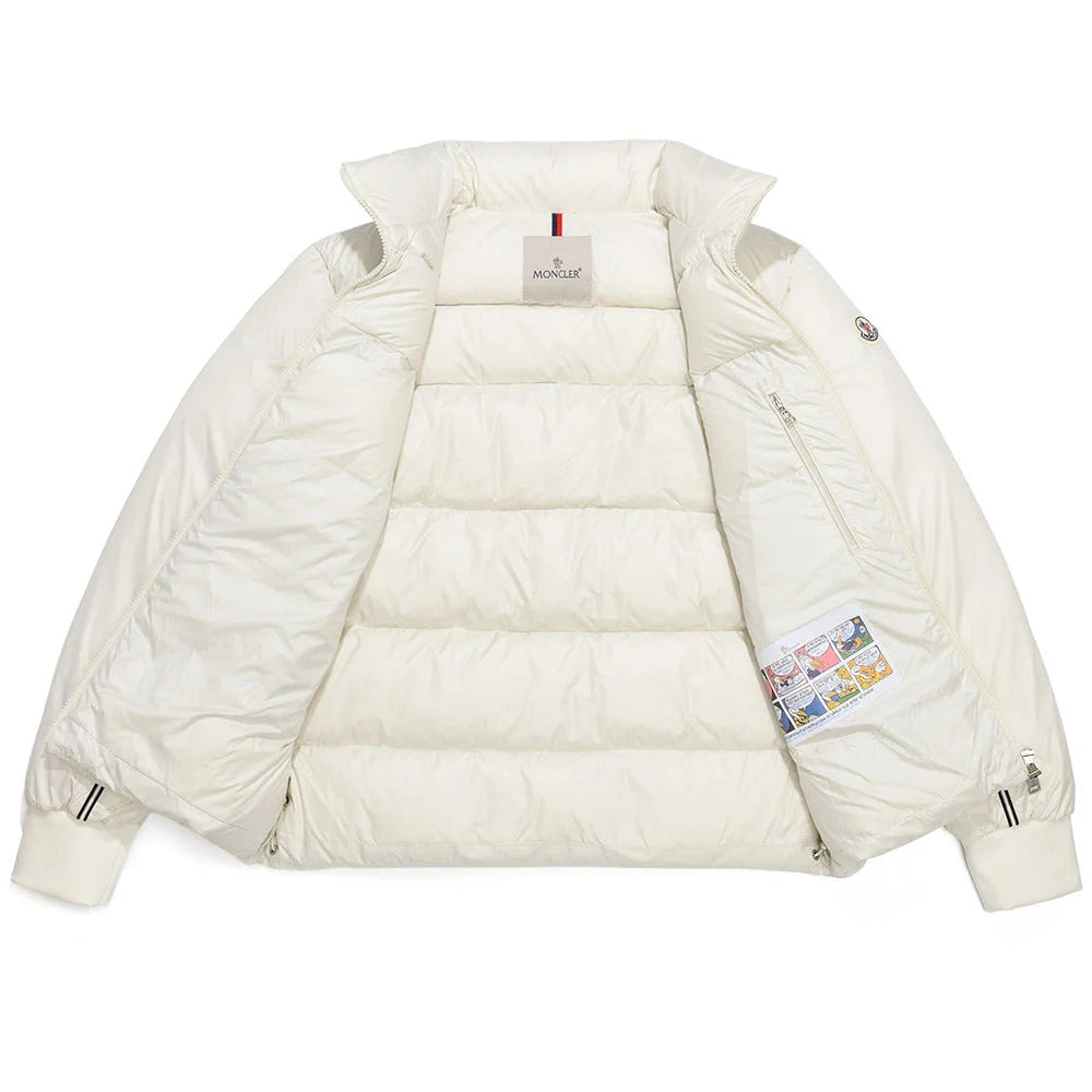 Moncler White Striped Logo Down Puffer Jacket
