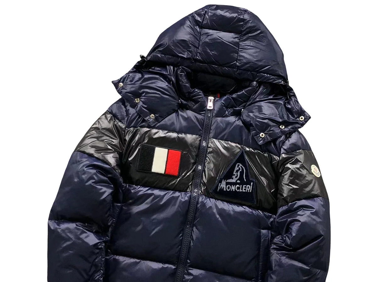 Moncler Navy Blue and Black Colorblock Hooded Puffer Jacket
