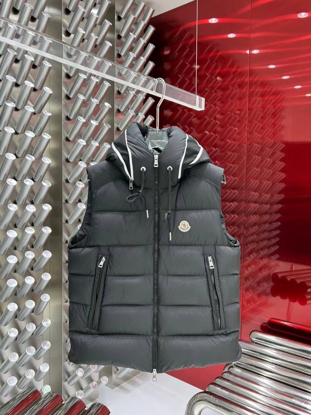 Moncler Dark Grey Hooded Down Puffer Vest