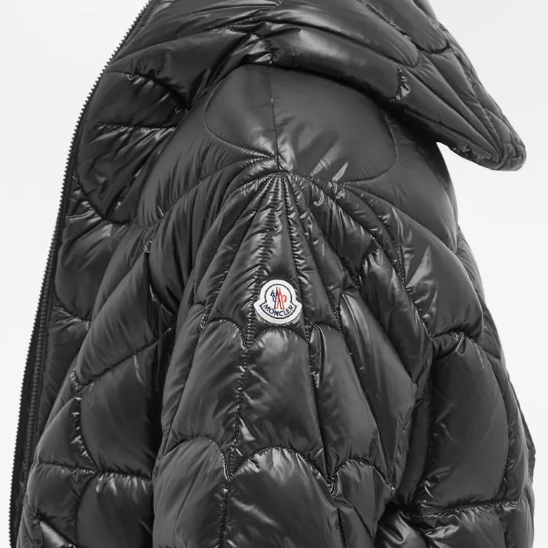 Moncler Black Spider-Web Quilted Glossy Hooded Down Jacket