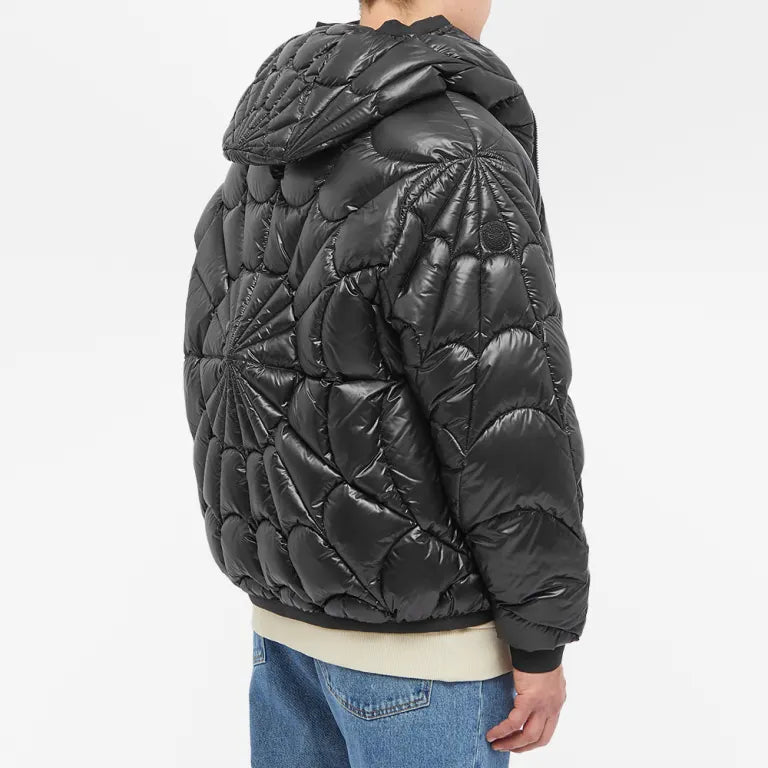 Moncler Black Spider-Web Quilted Glossy Hooded Down Jacket