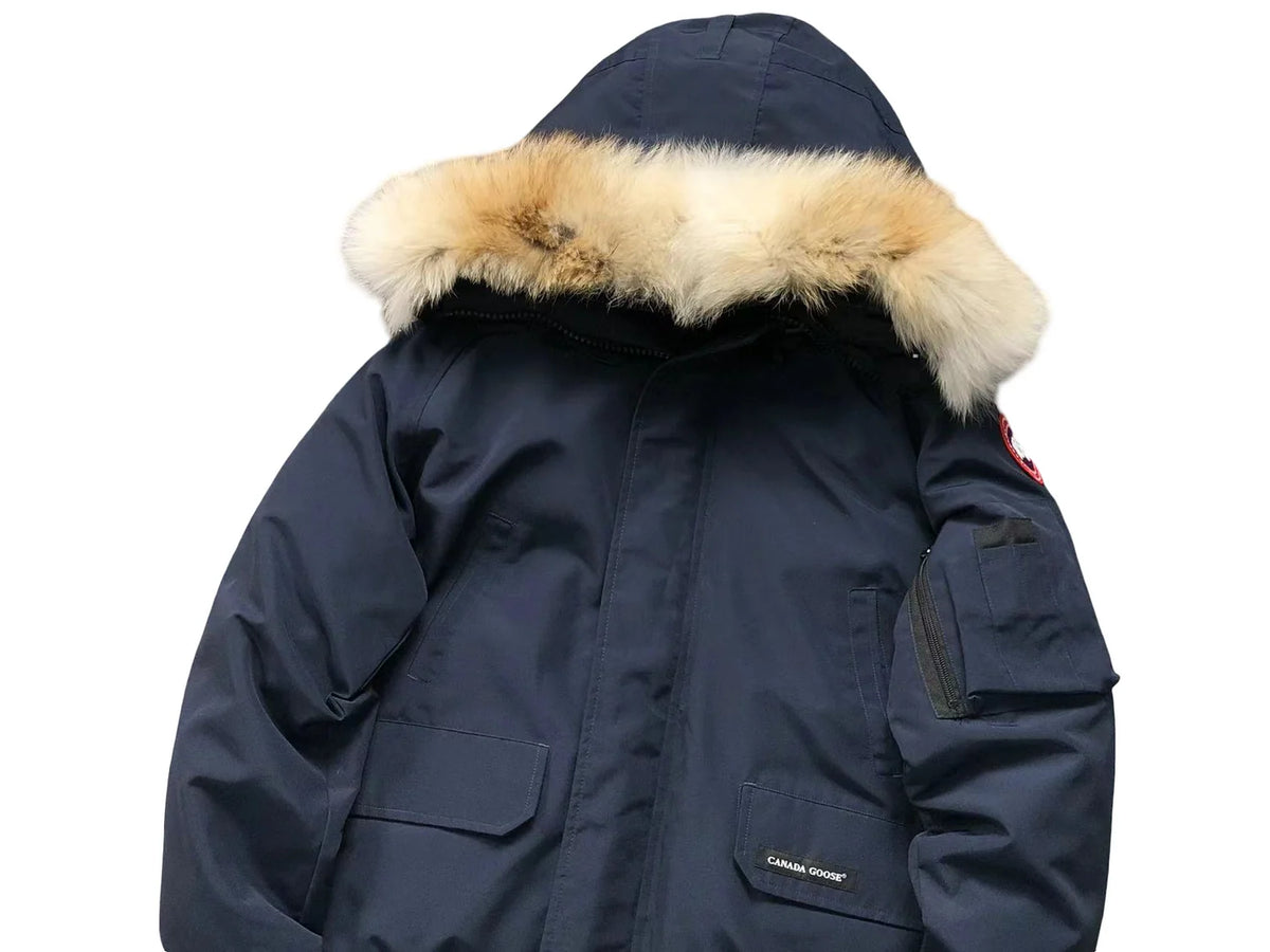 Canada Goose Navy Blue Chilliwack Bomber Down Jacket with Fur Hood