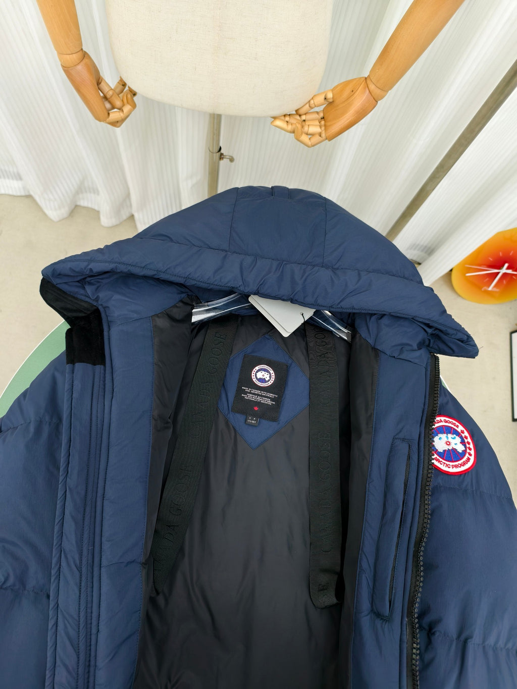 Canada Goose Navy Blue Mid-Length Hooded Down Puffer Coat