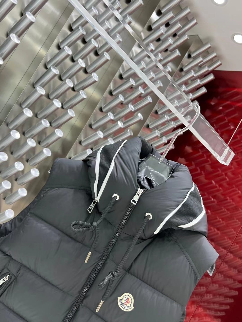 Moncler Dark Grey Hooded Down Puffer Vest