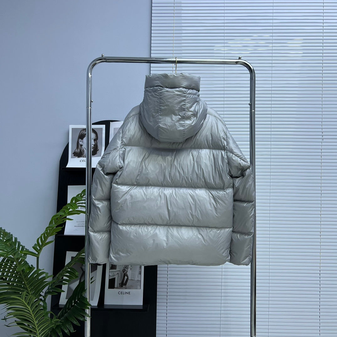 Canada Goose Silver Grey Glossy Hooded Down Puffer Jacket