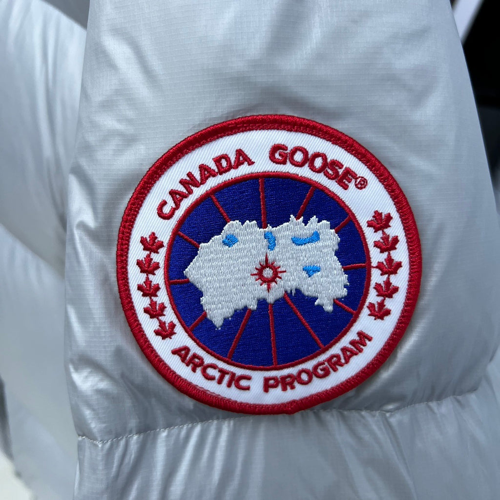 Canada Goose Silver Grey Glossy Hooded Down Puffer Jacket