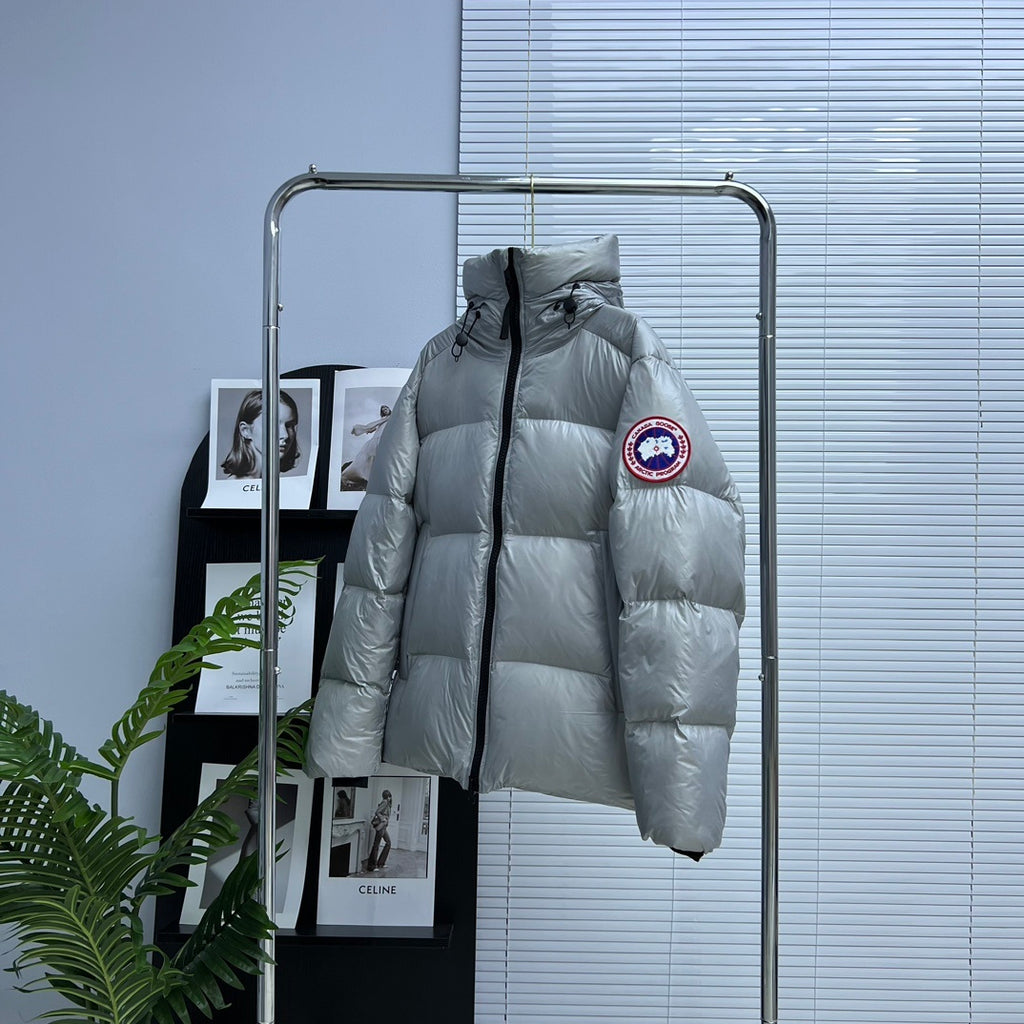 Canada Goose Silver Grey Glossy Hooded Down Puffer Jacket