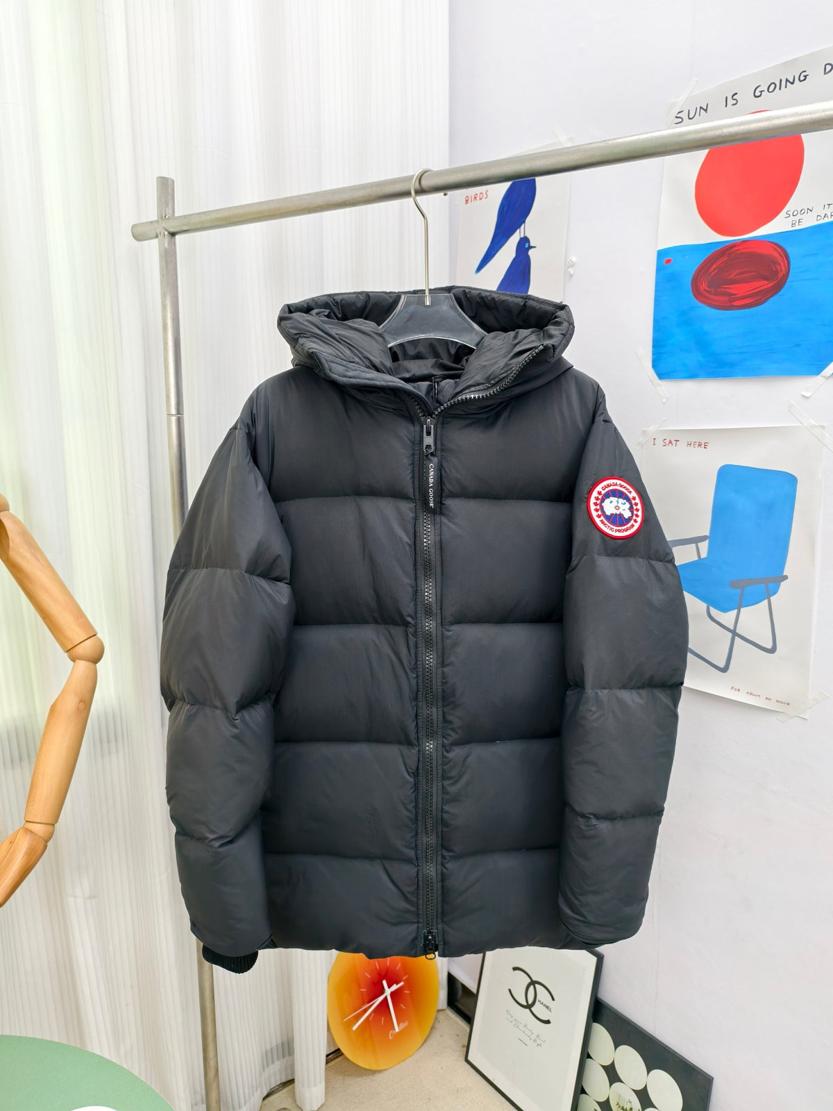 Canada Goose Black Mid-Length Hooded Down Puffer Coat