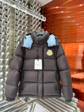Moncler Dark Brown Down Puffer Jacket with Light Blue Hood