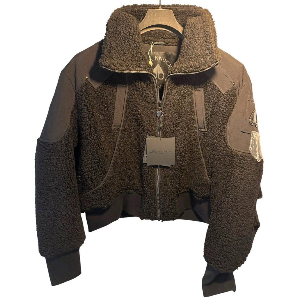 Moose Knuckles Dark Brown Nellis Cropped Sherpa Bomber Jacket