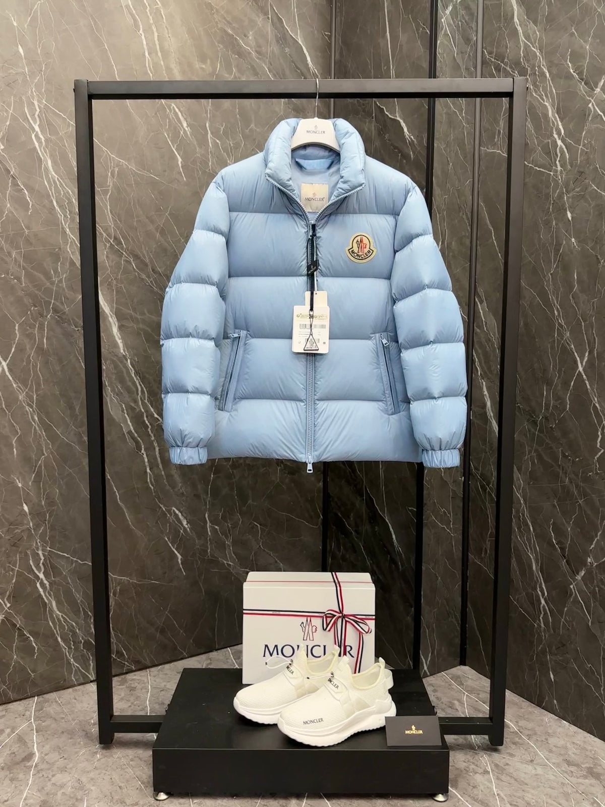 Moncler Light Blue Short Down Puffer Jacket