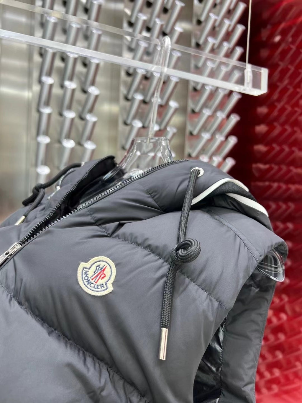 Moncler Dark Grey Hooded Down Puffer Vest