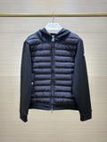 Moncler Black Hybrid Down-Front Knit Hooded Cardigan Jacket