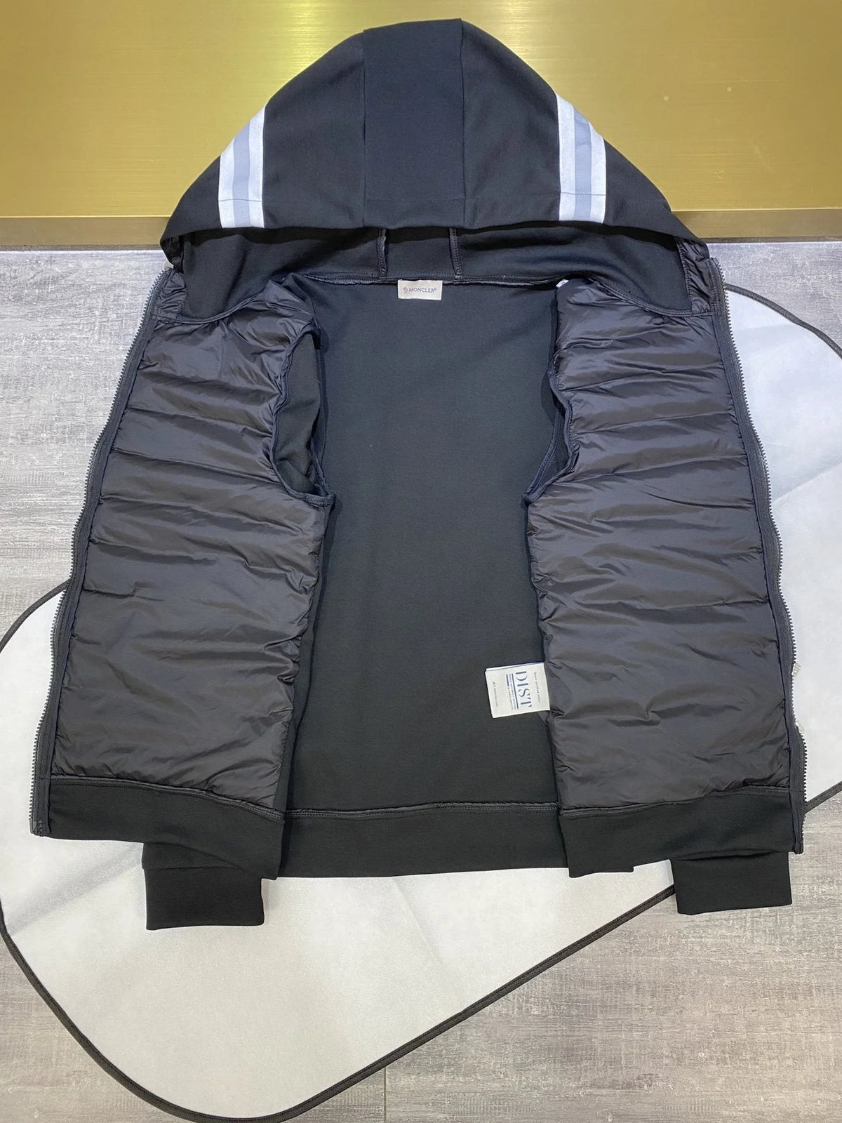 Moncler Black Hybrid Down-Front Knit Hooded Cardigan Jacket