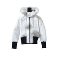 Moose Knuckles White Fur-Trim Hooded Ballistic Bomber Jacket