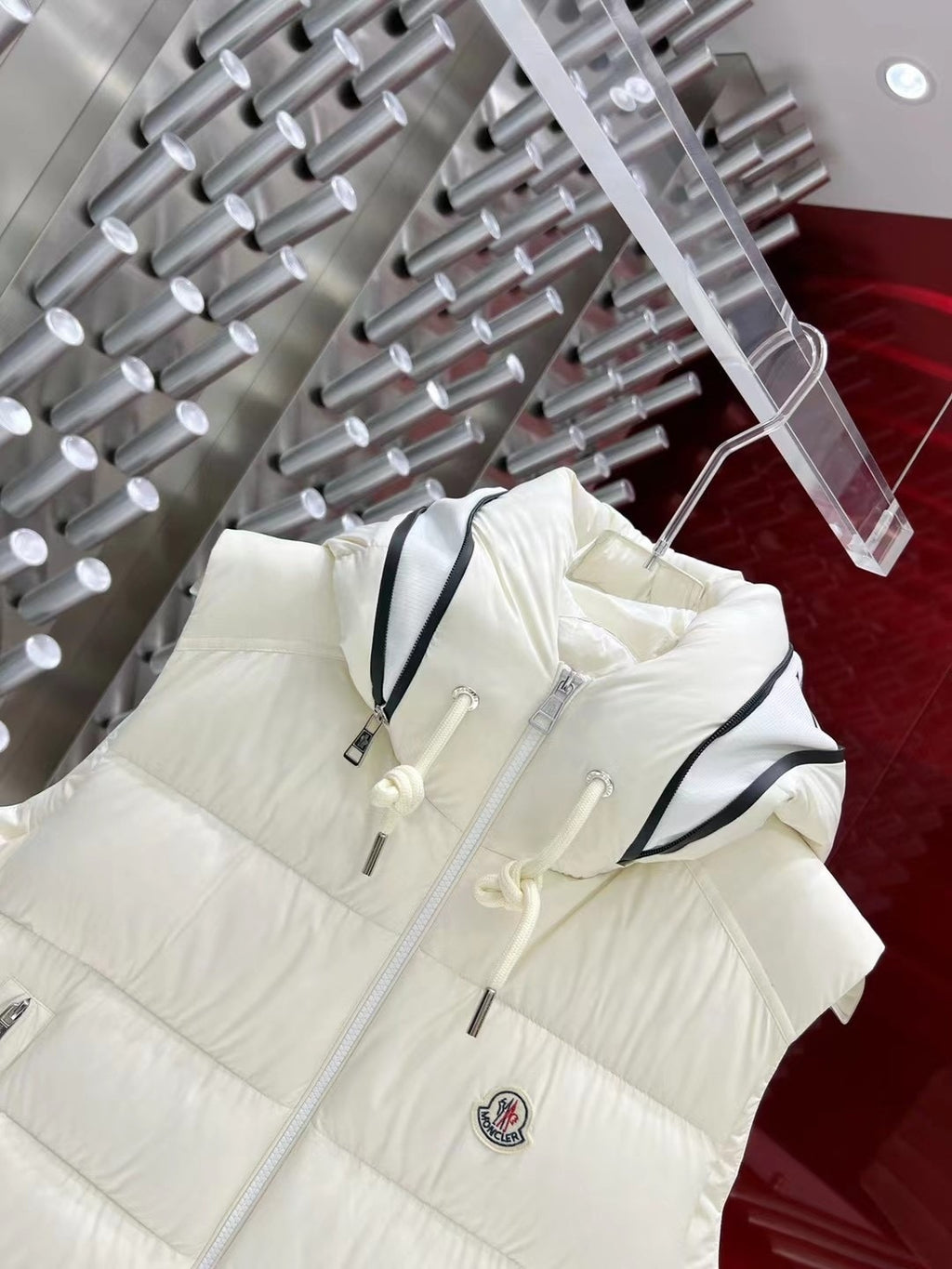 Moncler White Hooded Down Puffer Vest
