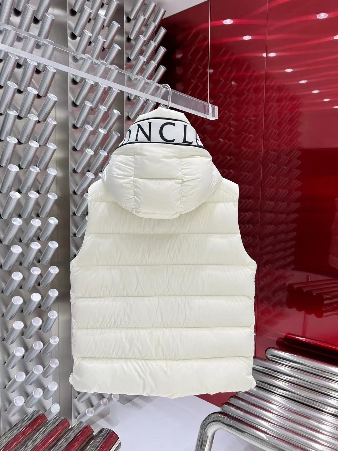 Moncler White Hooded Down Puffer Vest