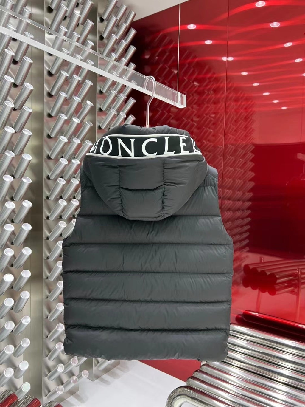 Moncler Dark Grey Hooded Down Puffer Vest